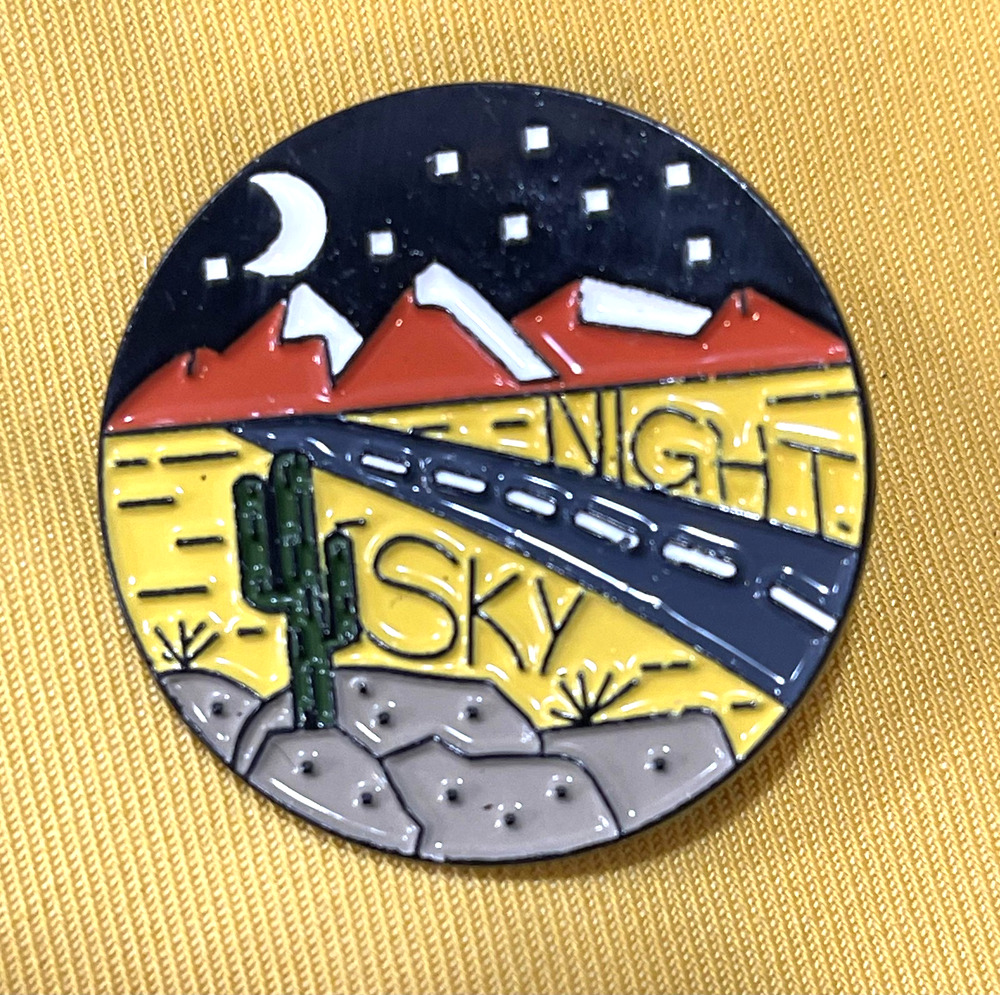 NWOT Yellow Desert Night Sky Brooch Lapel Pin Enamel Cactus Road Moon Stars